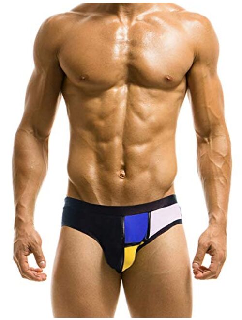 MIZOK Men's Color Block Bikini Swim Briefs Nylon Quick Dry Swimwear Sexy Low Rise Swimsuit