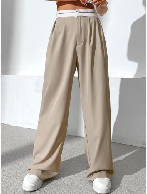 SHEIN EZwear High Waist Fold Pleated Pants
