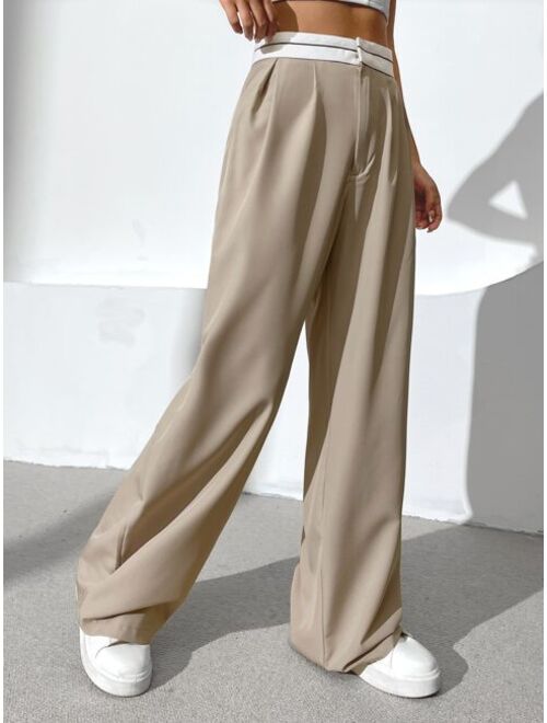 SHEIN EZwear High Waist Fold Pleated Pants