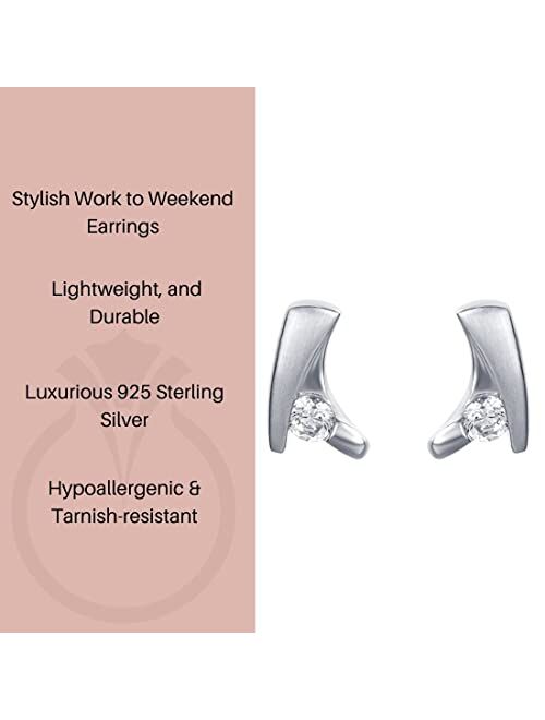 Peora 925 Sterling Silver Crystal Cove Earrings for Women, Hypoallergenic Fine Jewelry