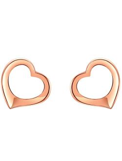 Rose Gold-tone 925 Sterling Silver Tilted Heart Earrings for Women, Hypoallergenic Fine Jewelry