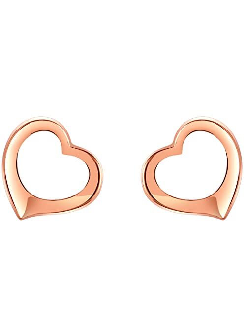 Peora Rose Gold-tone 925 Sterling Silver Tilted Heart Earrings for Women, Hypoallergenic Fine Jewelry