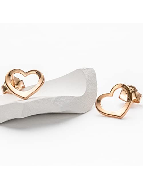 Peora Rose Gold-tone 925 Sterling Silver Tilted Heart Earrings for Women, Hypoallergenic Fine Jewelry