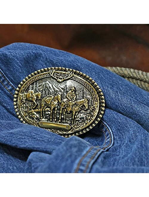 Montana Silversmiths Montana Silversmith Southwest Collection Attitude Western Belt Buckle (Pack Horses and Rider Two Tone silver/gold)