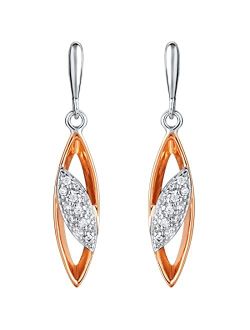 Rose Gold-tone 925 Sterling Silver Dainty Open Marquise Drop Earrings for Women, Hypoallergenic Fine Jewelry