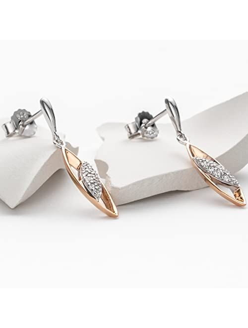 Peora Rose Gold-tone 925 Sterling Silver Dainty Open Marquise Drop Earrings for Women, Hypoallergenic Fine Jewelry