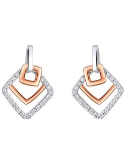 Rose Gold-tone 925 Sterling Silver Open Layered Square Earrings for Women, Hypoallergenic Fine Jewelry
