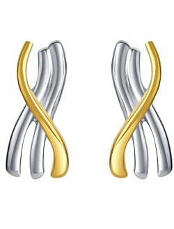925 Sterling Silver Sculpted X Earrings for Women, Hypoallergenic Fine Jewelry