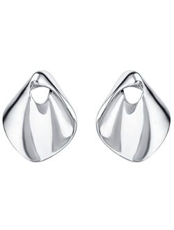 925 Sterling Silver Sculpted Fan Earrings for Women, Hypoallergenic Fine Jewelry