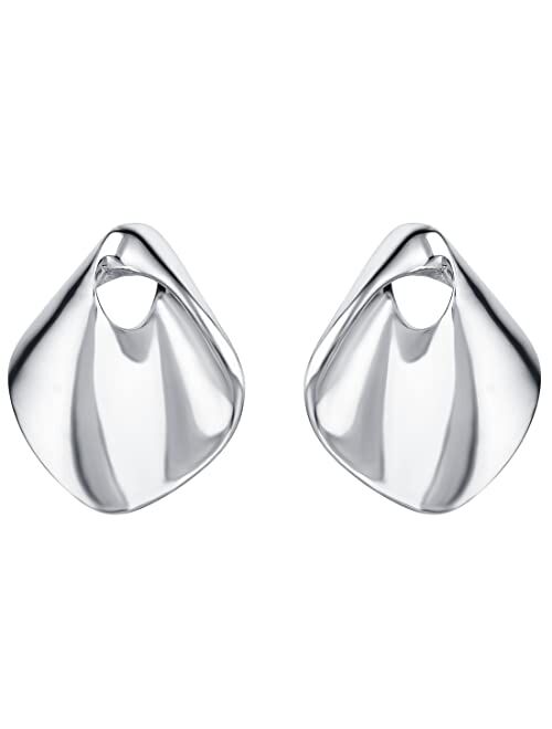 Peora 925 Sterling Silver Sculpted Fan Earrings for Women, Hypoallergenic Fine Jewelry