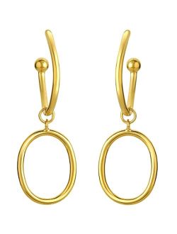 Yellow-Tone 925 Sterling Silver Dangle Oval Ring Charm Earrings for Women, Hypoallergenic Fine Jewelry
