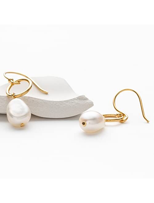 Peora Freshwater Cultured Pearl Dangle Drop Earrings for Women in Yellow-Tone 925 Sterling Silver, Hypoallergenic Fine Jewelry
