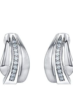 925 Sterling Silver Windswept Charm Huggie Hoop Earrings for Women, Hypoallergenic Fine Jewelry