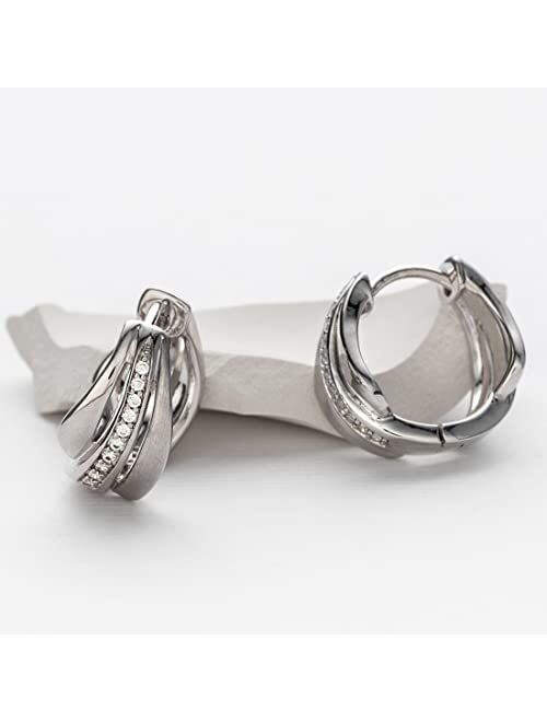 Peora 925 Sterling Silver Windswept Charm Huggie Hoop Earrings for Women, Hypoallergenic Fine Jewelry