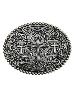 LAXPICOL Native American Big Heavy Duty Vintage Celtic Pattern Cross Oval Belt Buckle For Men Grey Tone