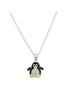 Charming Girl Sterling Silver Crystal Penguin Pendant Necklace
