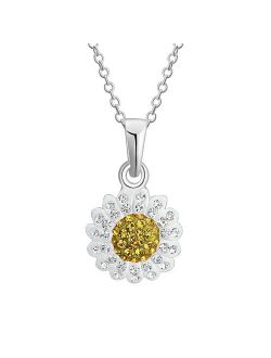 Charming Girl Kids' Sterling Silver Crystal Daisy Pendant Necklace