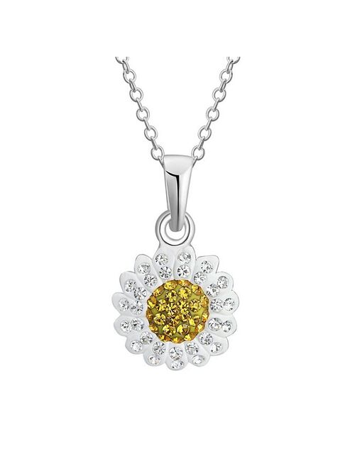 Charming Girl Kids' Sterling Silver Crystal Daisy Pendant Necklace