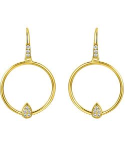 Yellow-Tone 925 Sterling Silver Floating Teardrop Charm Earrings for Women, Hypoallergenic Fine Jewelry