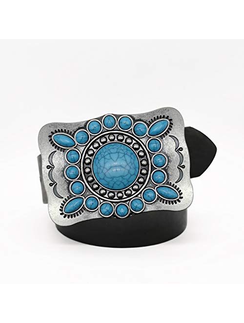 YOQUCOL American Western Cowboy Indian Elements Vintage Turquoise Belt Buckle For Men