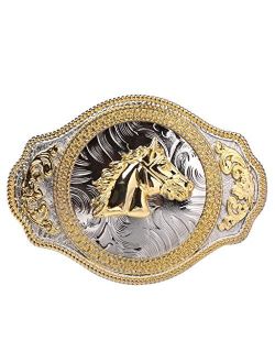 HUABOLA CALYN Western Rodeo Running Horse Belt Buckle Oval Engraved Star Pattern belt buckle