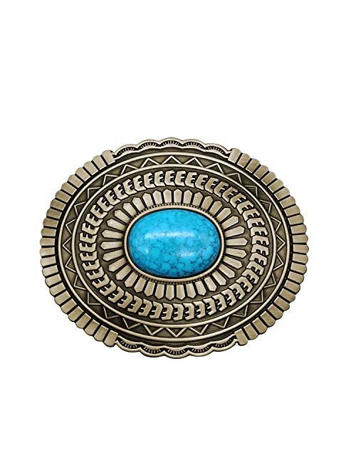 YOQUCOL Vintage Indian Elements American Western Cowboy Turquoise Belt Buckle For Men