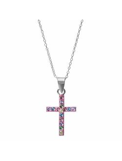 Charming Girl Kids' Sterling Silver Crystal Cross Pendant Necklace