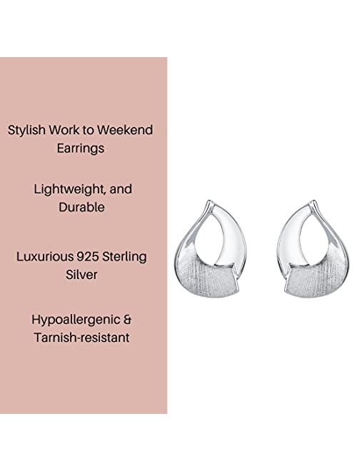 Peora 925 Sterling Silver Sculpted Open Teardrop Earrings for Women, Hypoallergenic Fine Jewelry