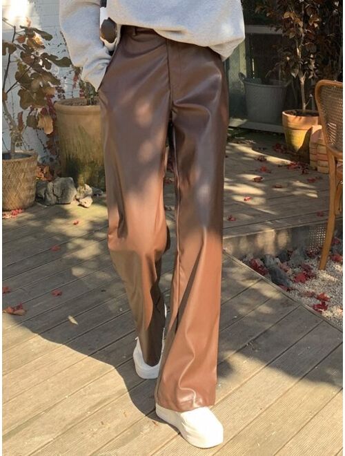 DAZY High Waist Slant Pockets PU Leather Pants