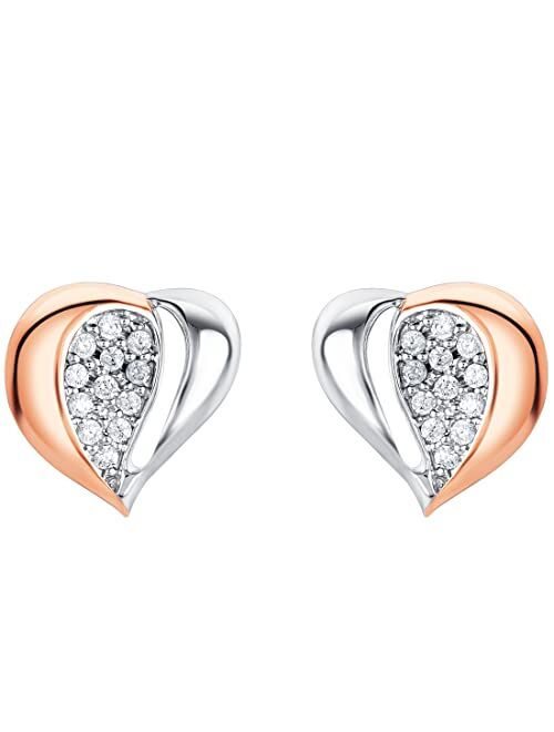 Peora 925 Sterling Silver Embellished Heart Earrings for Women, Hypoallergenic Fine Jewelry