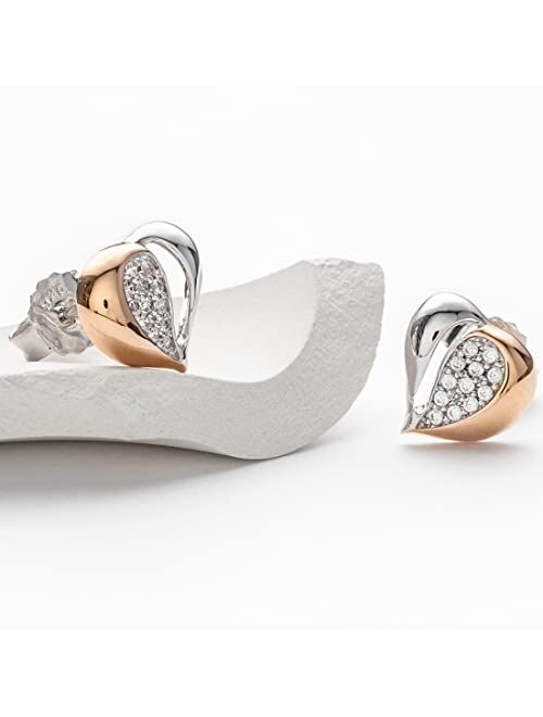 Peora 925 Sterling Silver Embellished Heart Earrings for Women, Hypoallergenic Fine Jewelry