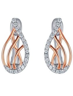 Rose Gold-tone 925 Sterling Silver Lattice Raindrop Earrings for Women, Hypoallergenic Fine Jewelry