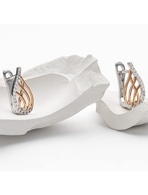 Peora Rose Gold-tone 925 Sterling Silver Lattice Raindrop Earrings for Women, Hypoallergenic Fine Jewelry