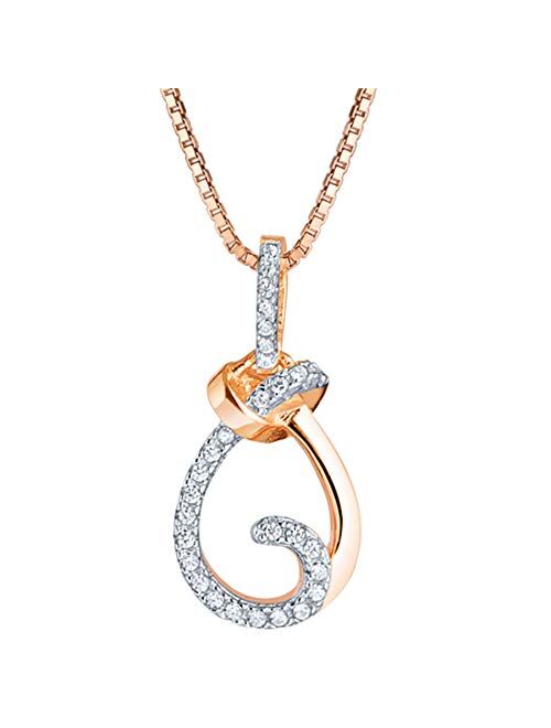 Peora Rose Gold-tone Sterling Silver Pendant Necklace for Women, Teardrop Knot Design with Cubic Zirconia, with 18 inch Chain