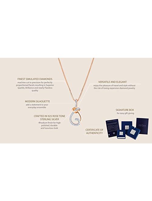 Peora Rose Gold-tone Sterling Silver Pendant Necklace for Women, Teardrop Knot Design with Cubic Zirconia, with 18 inch Chain