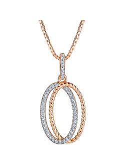Rose Gold-tone Sterling Silver Dual Oval Rope Pendant Necklace for Women with Cubic Zirconia, with 18 inch Chain