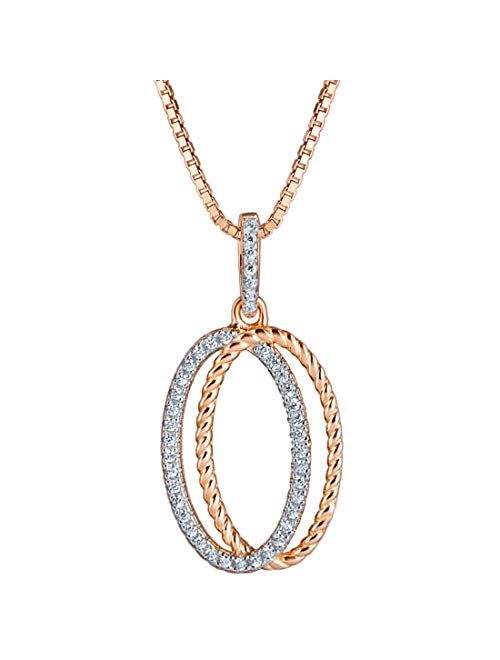 Peora Rose Gold-tone Sterling Silver Dual Oval Rope Pendant Necklace for Women with Cubic Zirconia, with 18 inch Chain
