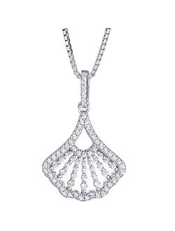 Sterling Silver Pendant Necklace for Women, Scallop Shell Design with Cubic Zirconia, with 18 inch Chain