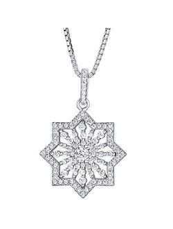 Sterling Silver Pendant Necklace for Women, Modern Snowflake North Star Design with Cubic Zirconia, with 18 inch Chain