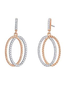 Sterling Silver Simulated Diamonds Twisted Oval Rose Tone Dangle Drop Earrings