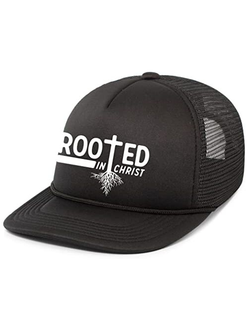 Heritage Pride Mens Christian Rooted in Christ Embroidered Rope Hat Foam Front Mesh Back Trucker Hat