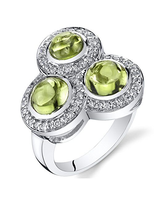 Peora 3.00 carats Peridot Trinity Ring Sterling Silver Sizes 5 to 9