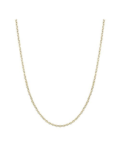 Peora 14K Yellow Gold Cable Style Chain Necklace Diamond Cut 1.1mm 16, 18, 20 inches
