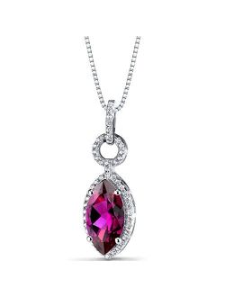 Created Ruby Pendant Necklace for Women 925 Sterling Silver, Designer Vintage Style, 3.50 Carats Marquise Cut 14x7mm, with 18 inch Chain