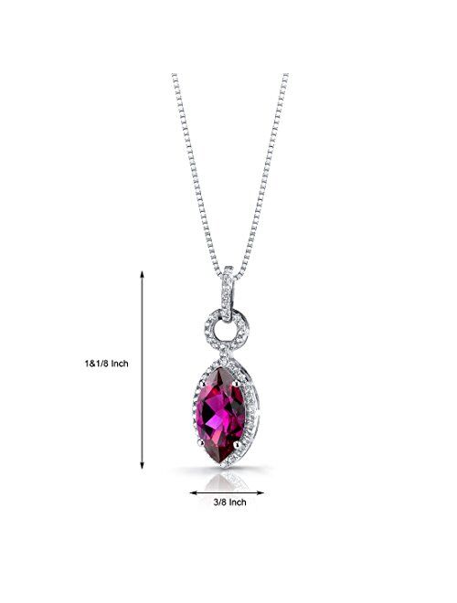 Peora Created Ruby Pendant Necklace for Women 925 Sterling Silver, Designer Vintage Style, 3.50 Carats Marquise Cut 14x7mm, with 18 inch Chain