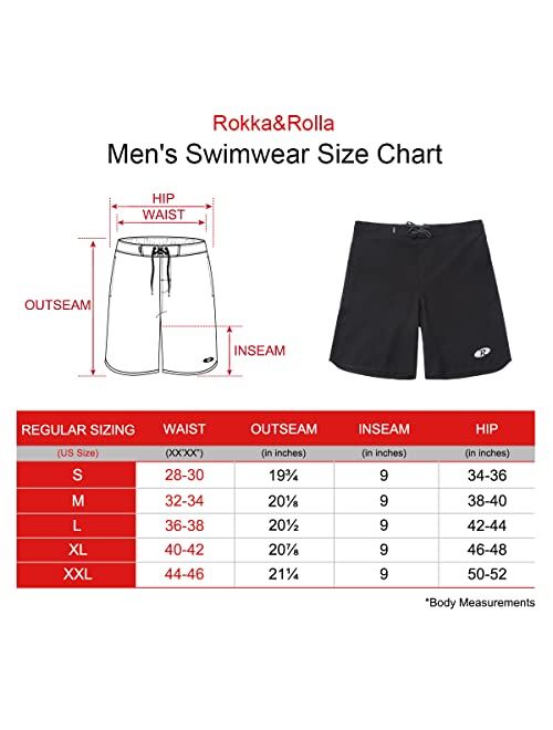 Rokka&Rolla Men's Swim Trunks Quick Dry Stretch Beach Shorts Swimwear Bathing Suit with Mesh Lining