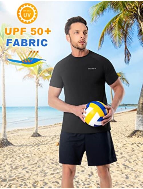Dpowien Men's Swim Shirts UPF 50+ Rash Guard Short Sleeve Sun Protection Quick Dry Water Shirt Athletic Workout Running Swimwear