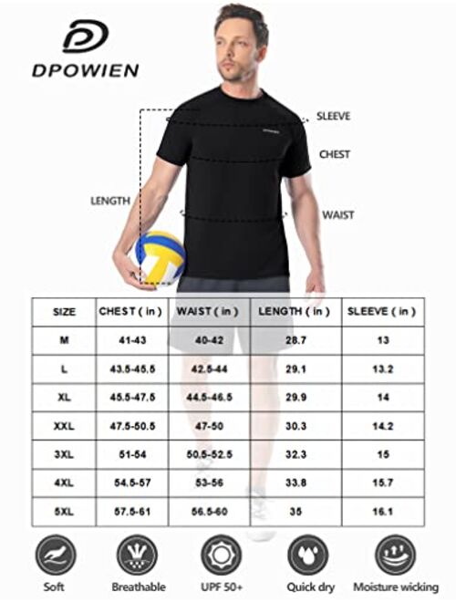 Dpowien Men's Swim Shirts UPF 50+ Rash Guard Short Sleeve Sun Protection Quick Dry Water Shirt Athletic Workout Running Swimwear