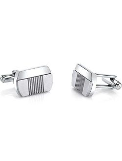 Sleek Surgical Grade Stainless Steel Cufflinks for Men for Tuxedo, Business or Formal Shirts, Brushed Polish Finish