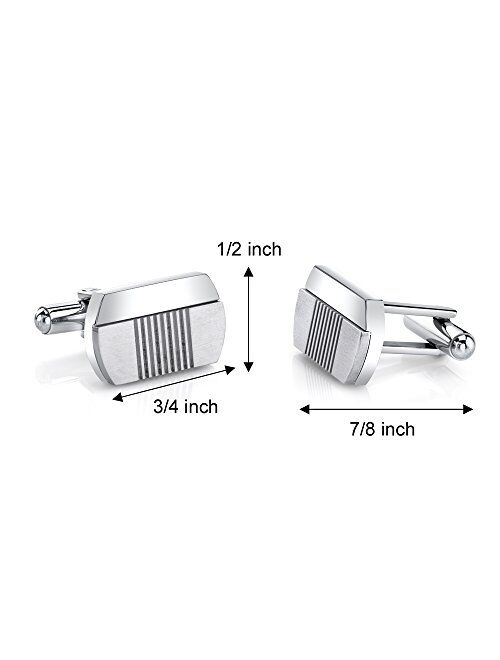 Peora Sleek Surgical Grade Stainless Steel Cufflinks for Men for Tuxedo, Business or Formal Shirts, Brushed Polish Finish